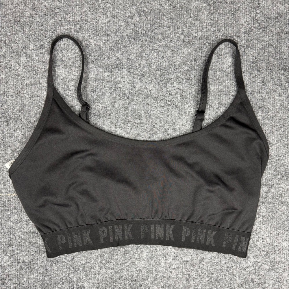 Victoria's Secret PINK Ultimate Sports Bra Black Logo Band Adjustable Strap S-DD